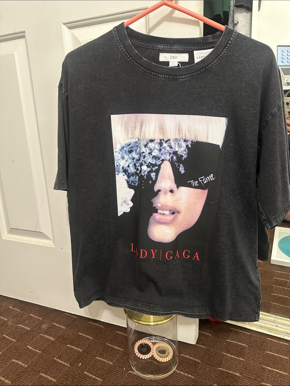 Zara Black Lady Gaga Graphic Tee with Red Logo